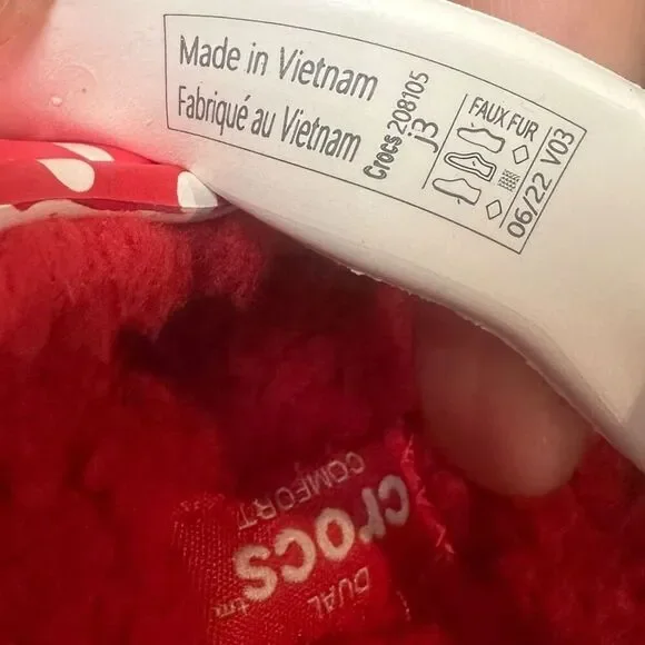 Crocs Kids Minnie Mouse Lined Classic Clog Red Polka Dot Cozy Disney Parks Size - Picture 9 of 12